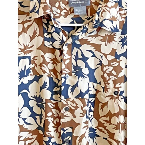 Lord &Taylor Men's XL Silk Hawaiian Camp Shirt Button Down Floral Blue Brown - Picture 3 of 12